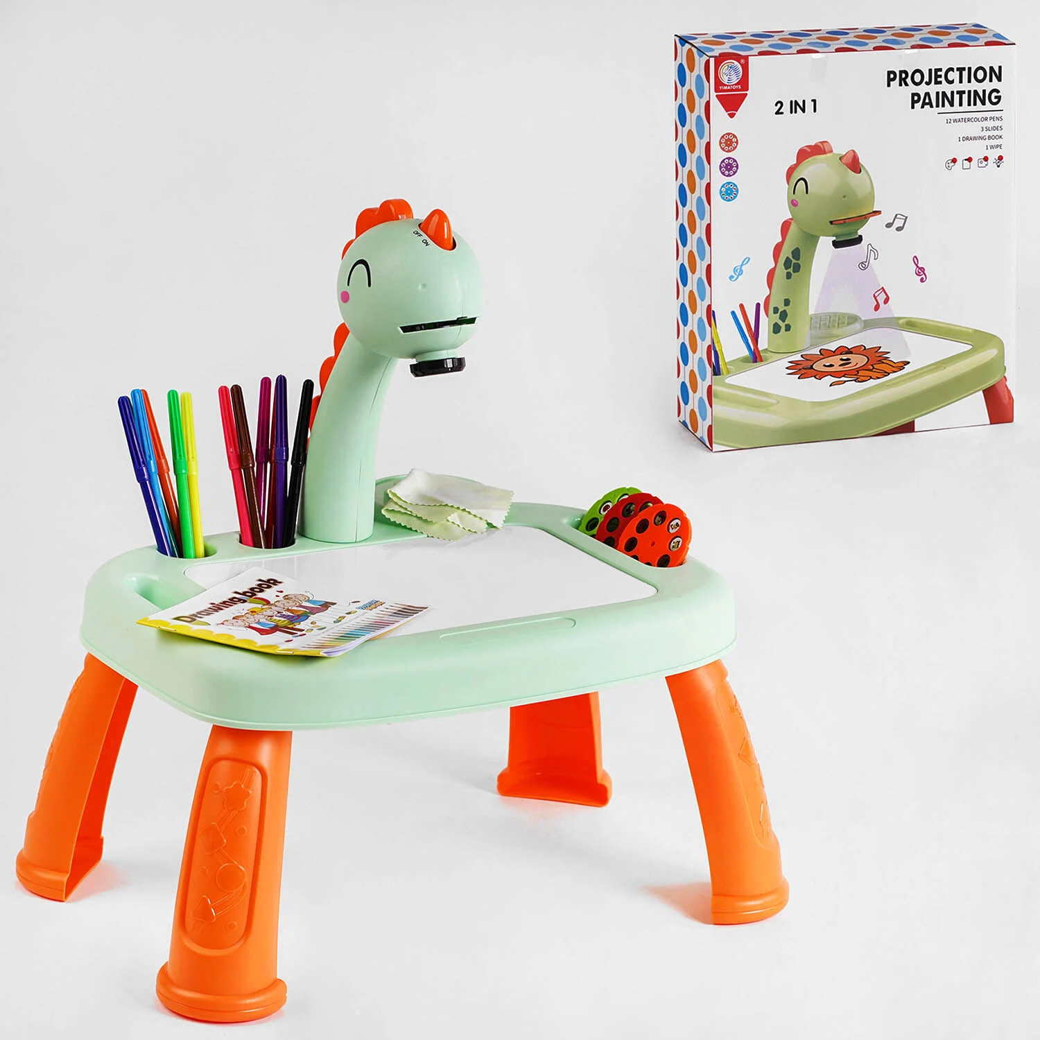 Столик с проектором YM 2220 Динозаврик подсветка/мелодия/3 диска/альбом/12 фломастеров (121985) Столик с проектором YM 2220 Динозаврик подсветка/мелодия/3 диска/альбом/12 фломастеров (121985)