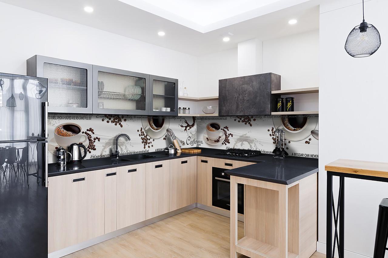 Кухонный фартук Кофе со специями из самоклеющейся виниловой пленки 65х250 см Серый