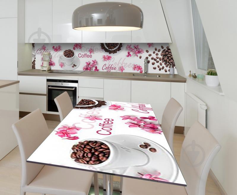 Наклейка виниловая на стол Zatarga "Кофе и Розовые цветы" 650х1200 мм Наклейка виниловая на стол Zatarga "Кофе и Розовые цветы" 650х1200 мм