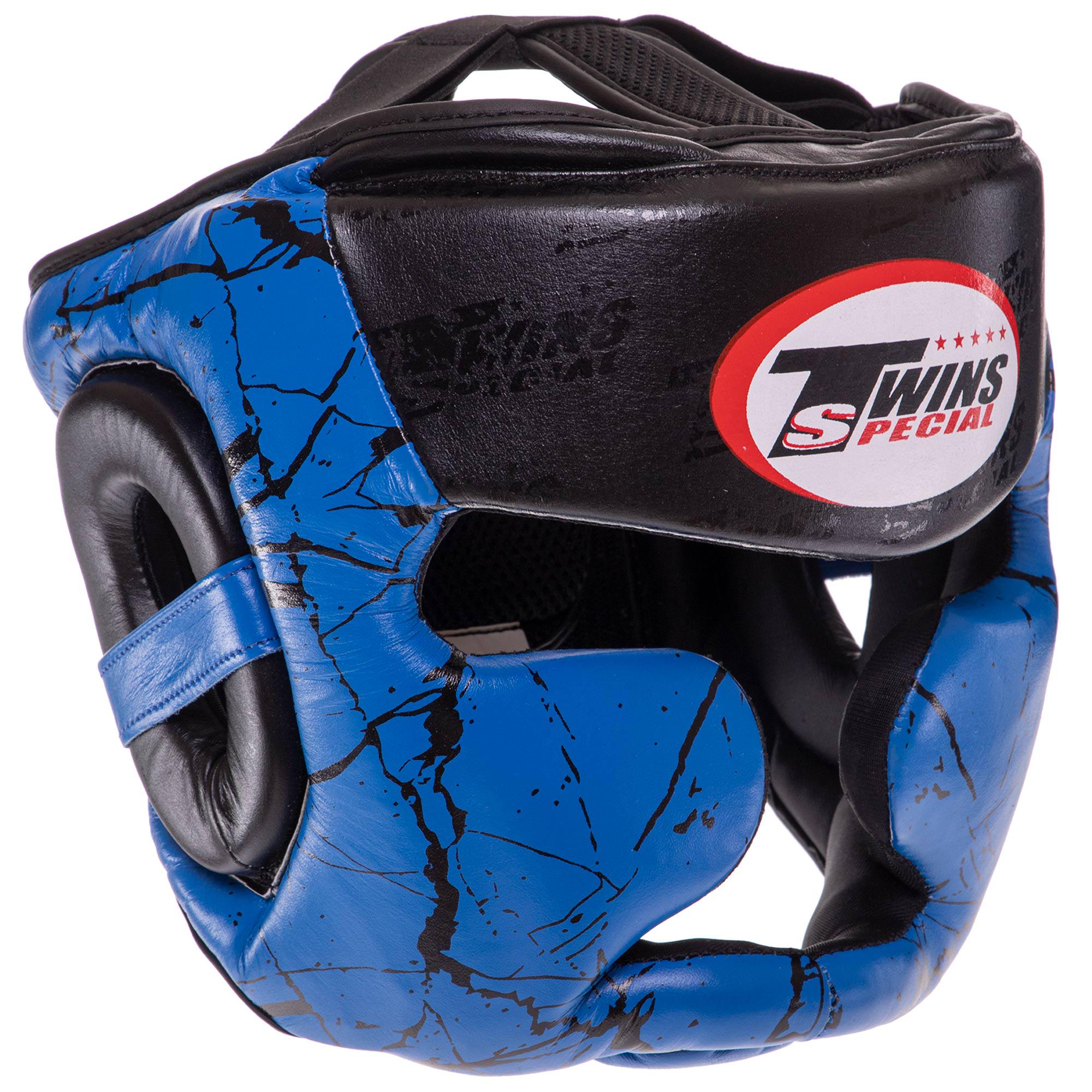 Шлем боксерский TWN BO-0774 с полной защитой кожаный L Черно-синий (BO-0774_Черный-синий_L)