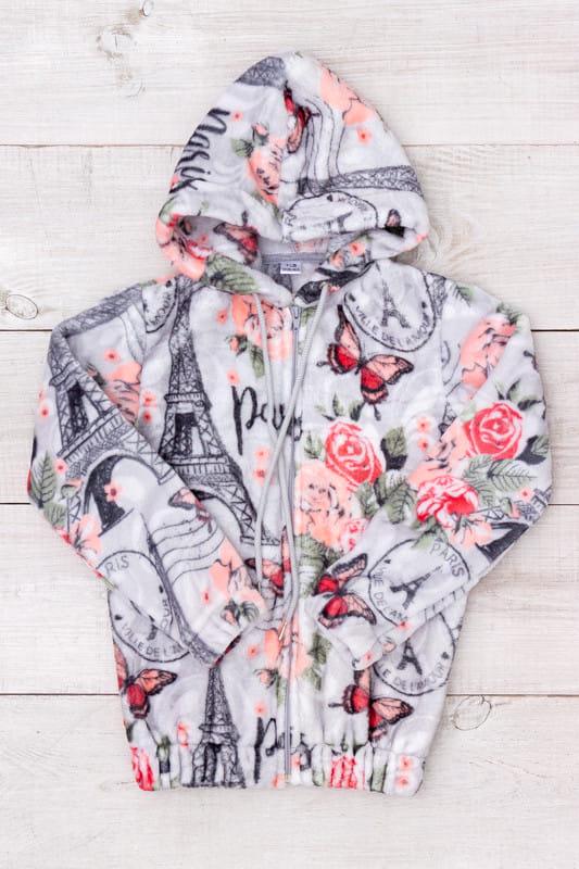 Толстовка махрова для дівчинки прямого крою на блискавці Носи Своє 128 см Перлинний (6071-035-5)