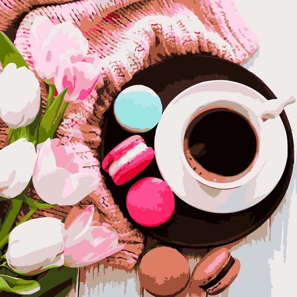 Картина по номерам Strateg Премиум Макарун с кофе 40x40 см (Str-SK017)