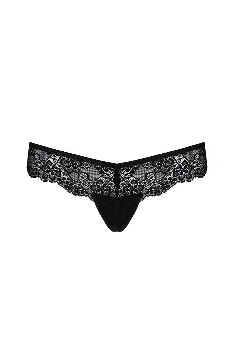 Кружевные трусики-танга с атласным бантиком Passion Naja Thong S/M Black