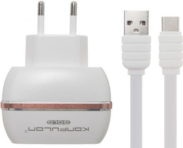Зарядний пристрій мережевий Konfulon C23/S33A 5V 2,4A з USB-кабелем Type-C 2в1 Білий (1858272835)