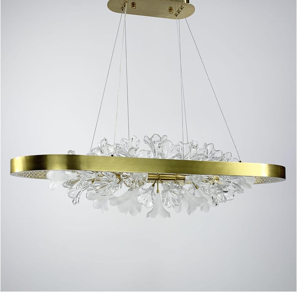 Люстра видовжена із квітковою композицією 115 см Латунь (D 9001 L)