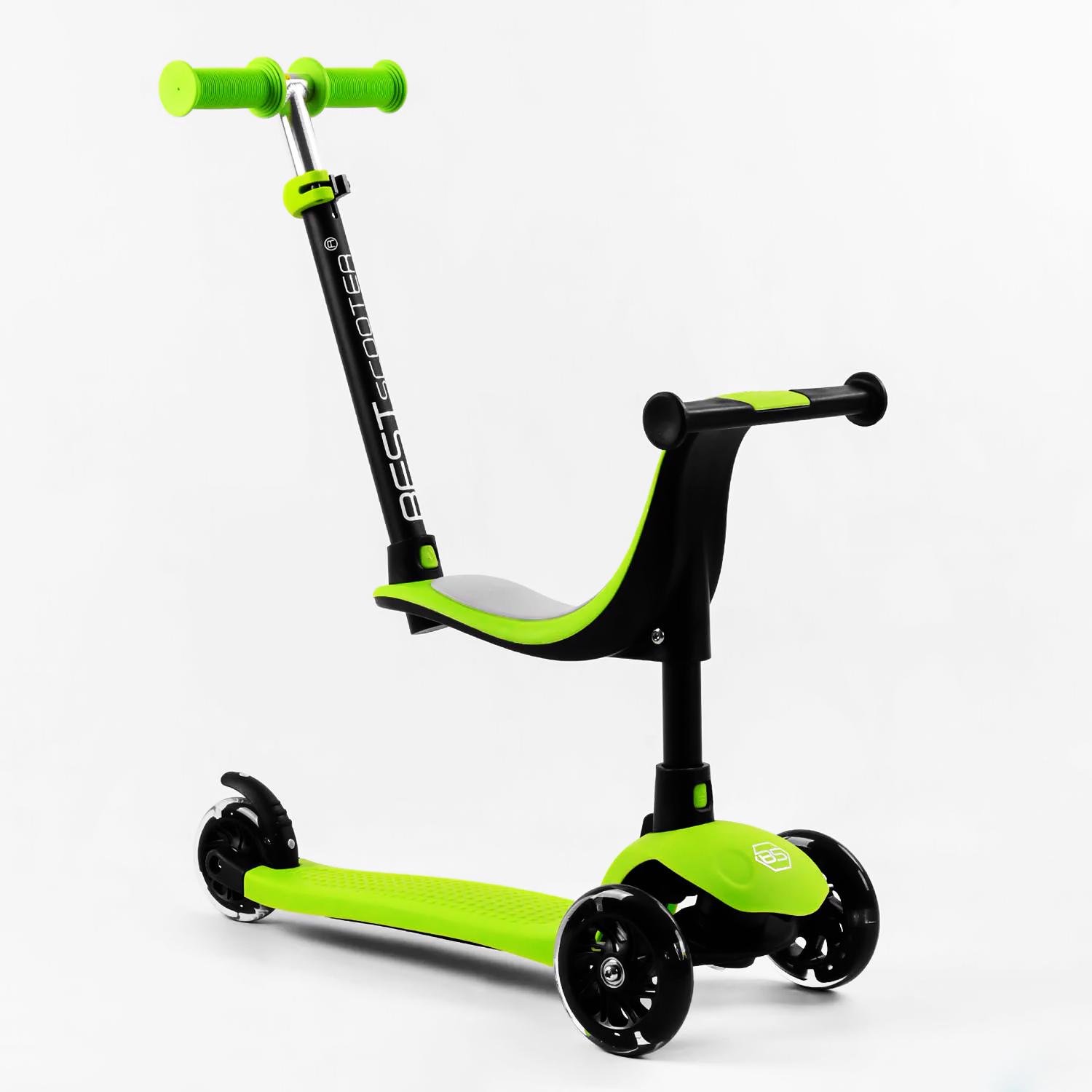 Самокат-Беговел Best Scooter 3в1 колеса PU со светом Green (106696)