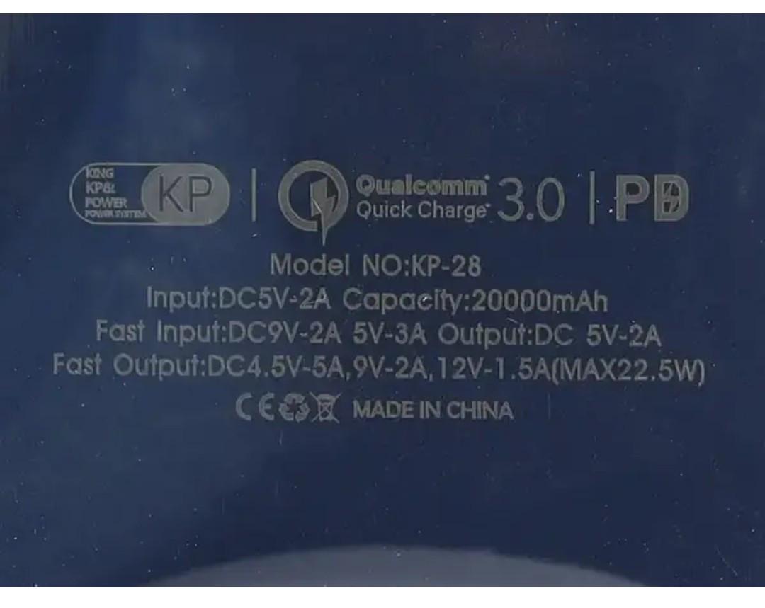 Повербанк KP-28 скоростной с кабелем Lightning/Type C 20000 mAh 22,5 Вт (2291786132) - фото 5