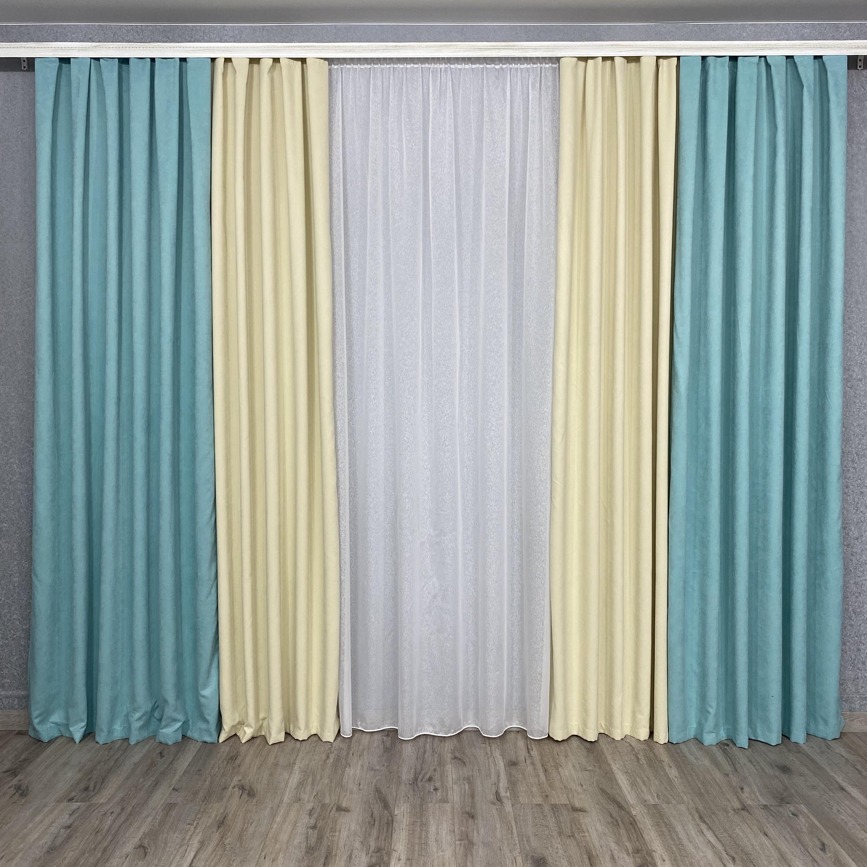 Шторы TG Home Дуэт №450 микровелюр 1,50х2,70 м Мятно-кремовый (450-250/208) - фото 5