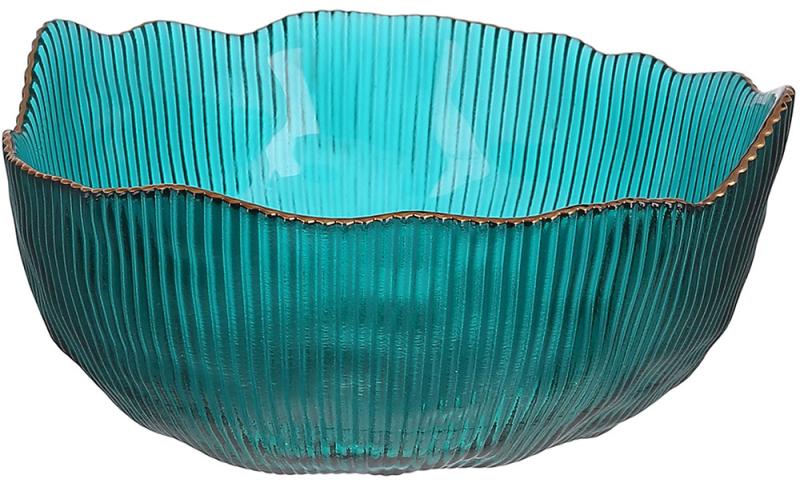 Салатница стеклянная Fleur 17х7 см Бирюзово-зеленый /с золотой каймой