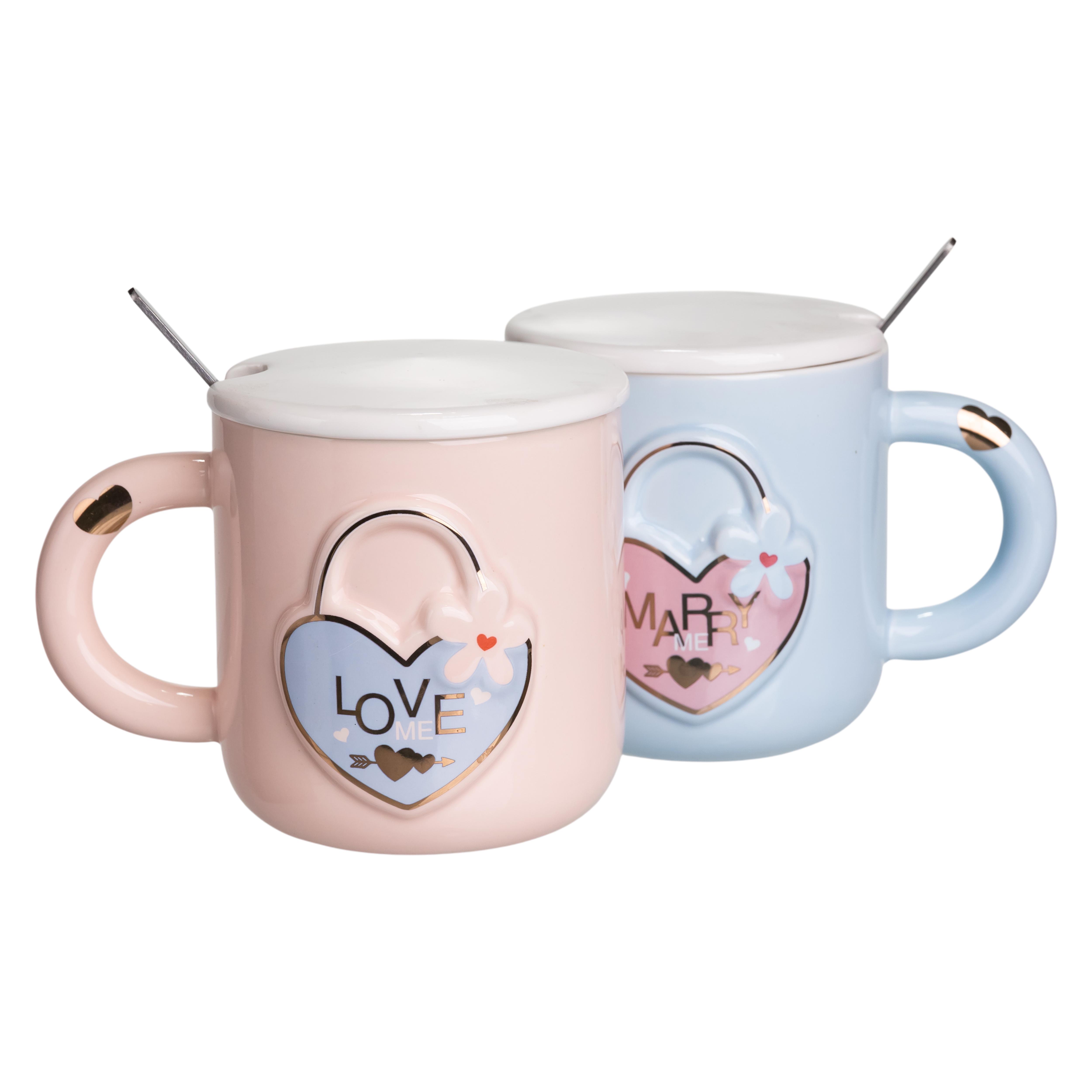 Чашки парные фарфоровые Lovers' Lock с ложками 400 мл (FM-32)