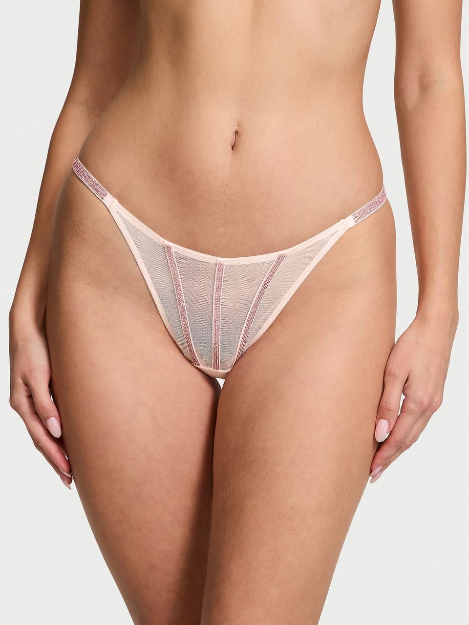 Трусики женские Victoria's Secret Sheer Shine Thong Pink M Розовый (329425482360)