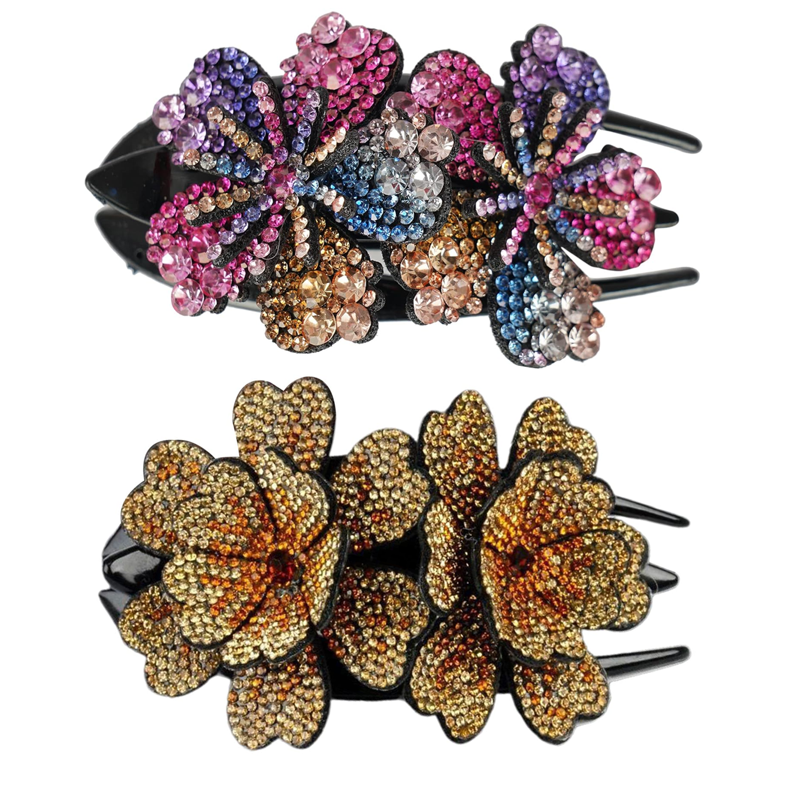 Набор заколок для волос L00204 с цветами из страз 11,5х6 см 2 шт.