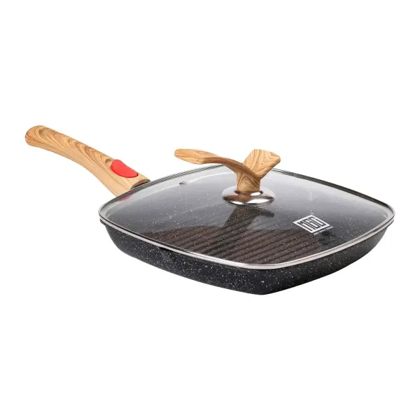 Сковорода-гриль для кухонних плит MGC з антипригарним покриттям та знімною ручкою 28 см Чорний (147-107- HP-4-462B)