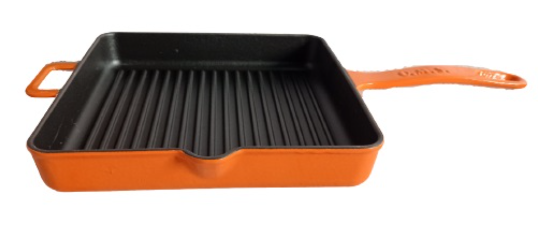 Сковорода гриль чугунная OMS для индукции с антипригарным покрытием 25x25 см Оранжевый (3265-25orange)
