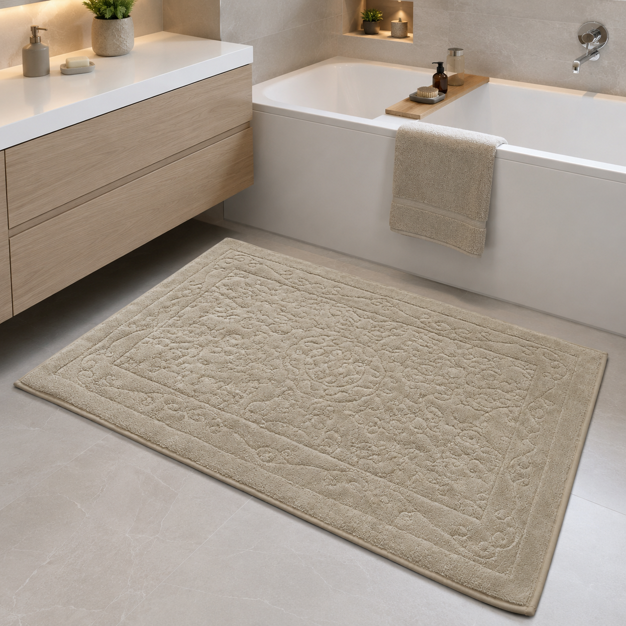 Коврик в ванную Vonaldi Elegant 80x120 см Бежевый (Elegant/beige 151) Коврик в ванную Vonaldi Elegant 80x120 см Бежевый (Elegant/beige 151)