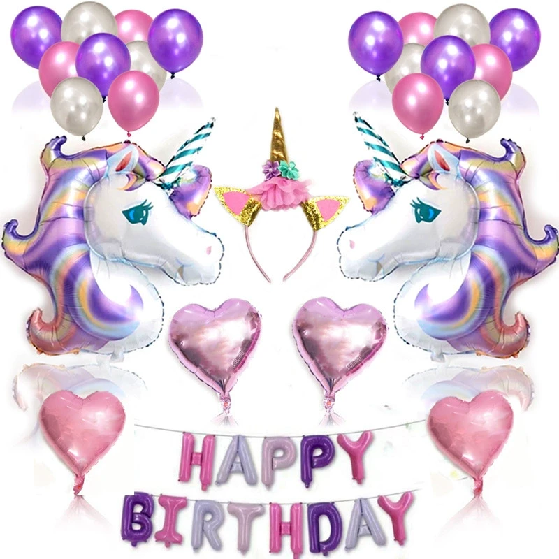 Набор воздушных шаров для фотозоны Happy Birthday Единорог 38 шт. Фиолетовый/Белый/Розовый (2541487868)