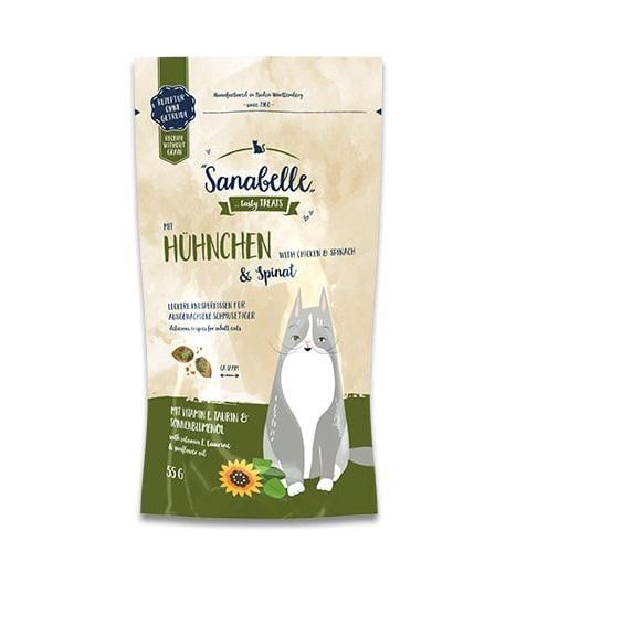 Лакомства Sanabelle Хрустящие лакомства для котов курица/шпинат 55 г