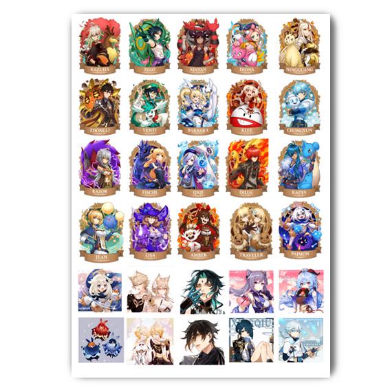 Стикеры Аниме Геншин Удар А4 лист (stik_153)