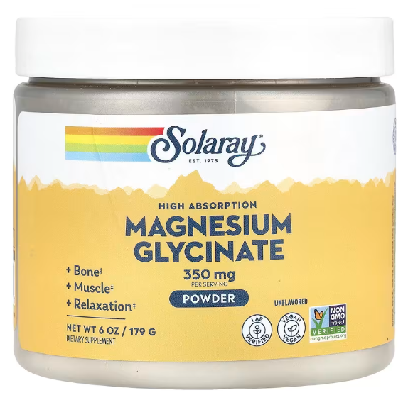 Магний Глицинат Solaray Magnesium Glycinate Powder без вкуса 350 мг 179 г