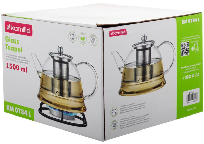 Чайник скляний заварювальний Kamille зі знімним ситечком 1500 мл (0784l) - фото 7