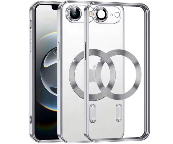 Чехол силиконовый Fashion Shining для iPhone 16e с поддержкой беспроводной зарядки Серебряный