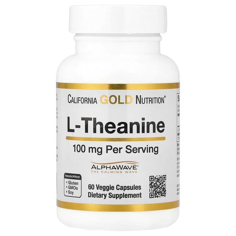 Теанин California Gold Nutrition L-Theanine 100 мг способствует расслаблению и концентрации 60 капул