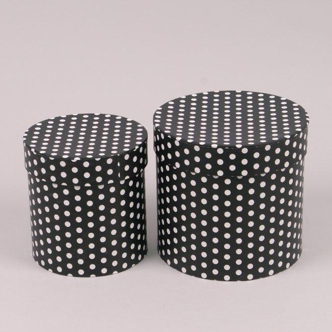 Комплект коробок для квітів Flora 2 шт. Чорний у білий горошок (39907) - фото 1