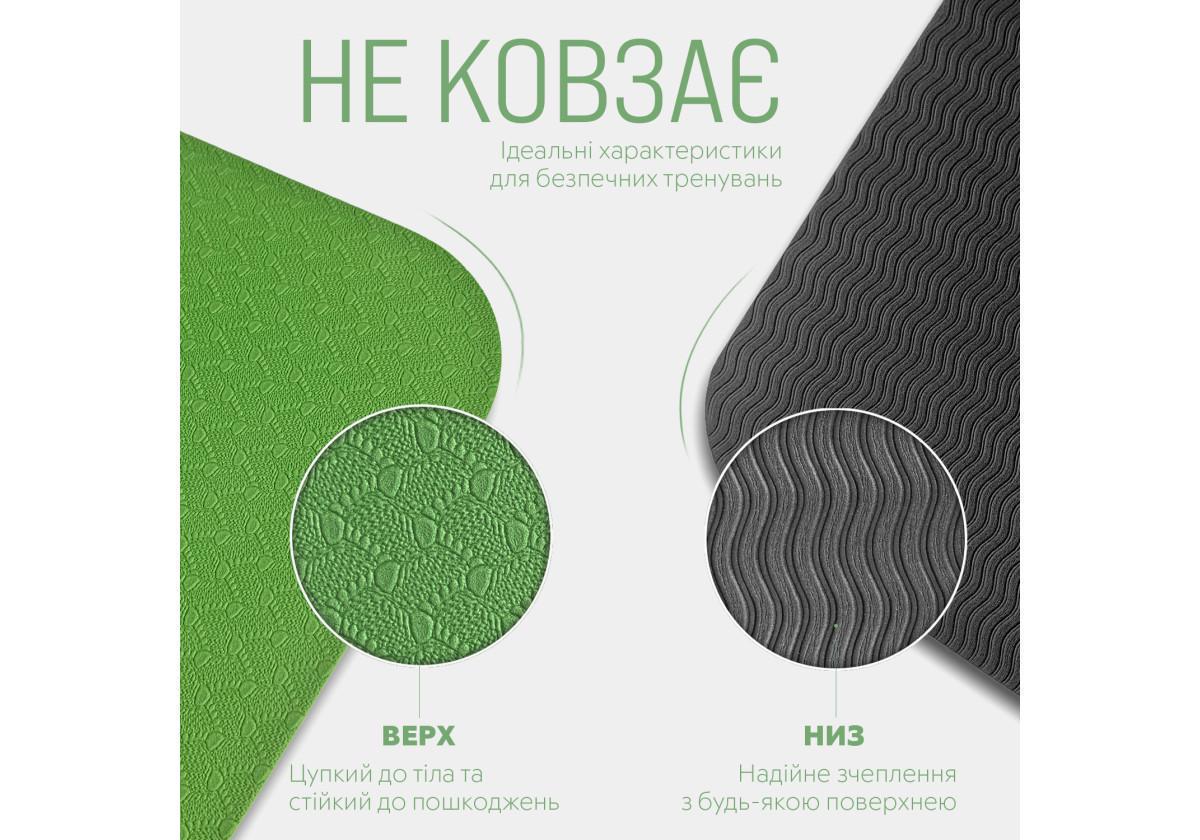 Килимок для йоги та фітнесу EasyFit TPE/TC двошаровий 6 мм Зелений/Чорний (EF-1924-GNBK) - фото 4 Килимок для йоги та фітнесу EasyFit TPE/TC двошаровий 6 мм Зелений/Чорний (EF-1924-GNBK) - фото 4