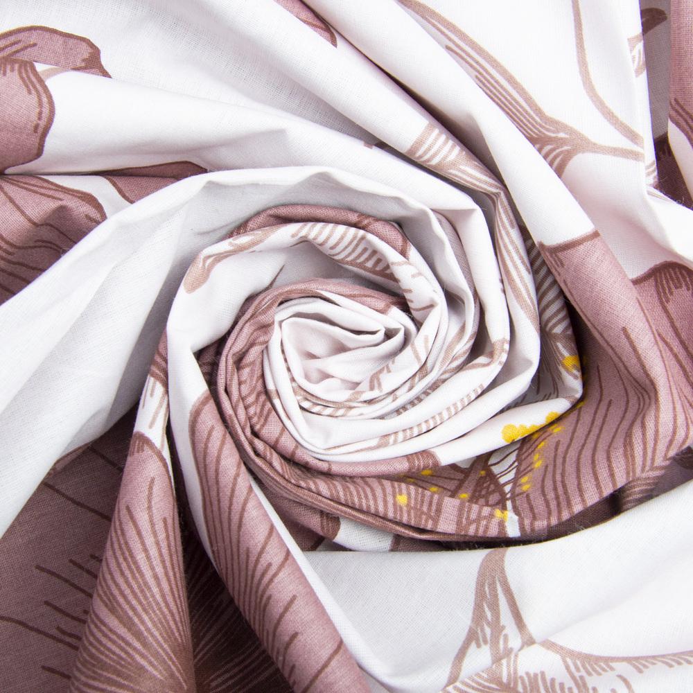 Ткань бязь ранфорс для постельного белья Цветы 2,4 м Бежевый (23849)