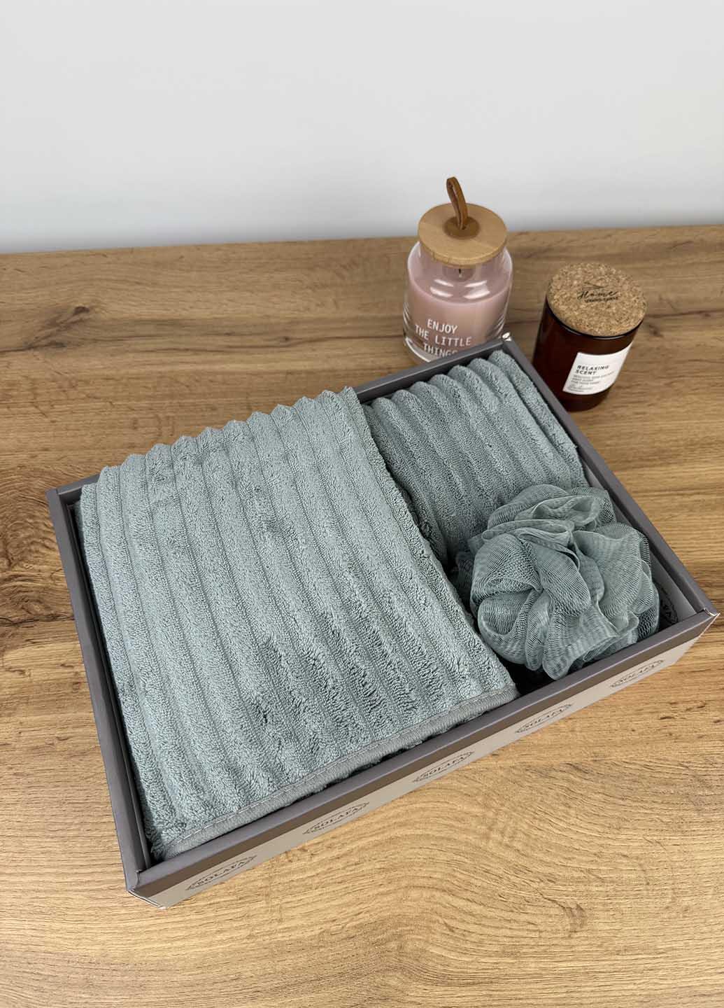 Подарочный набор полотенец из микрофибры Зеленый (37-1) - фото 4 Подарочный набор полотенец из микрофибры Зеленый (37-1) - фото 4