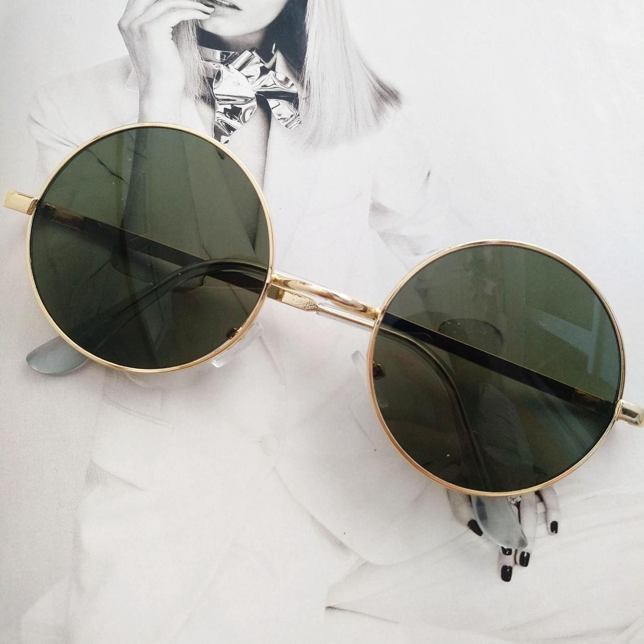 Круглые очки с цветной линзой Зеленый/Золотой (581-6)