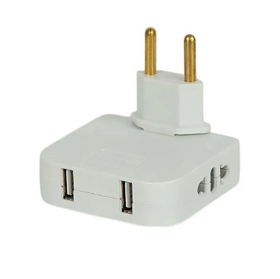 Тройник в розетку на 2 USB и 2 евророзетки поворотный на 180 градусов плоский Белый (3901)