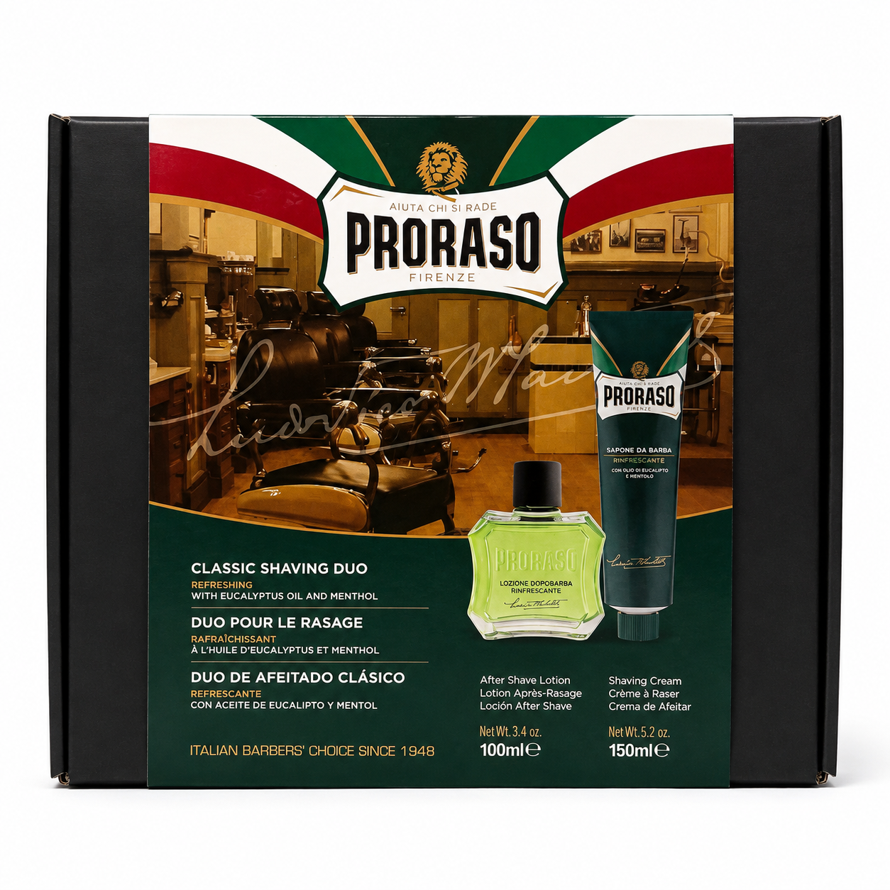 Набір подарунковий для гоління Proraso Duo Pack в картонній коробці Освіжаюча та тонізуюча свіжість з евкаліптовою олією та ментолом