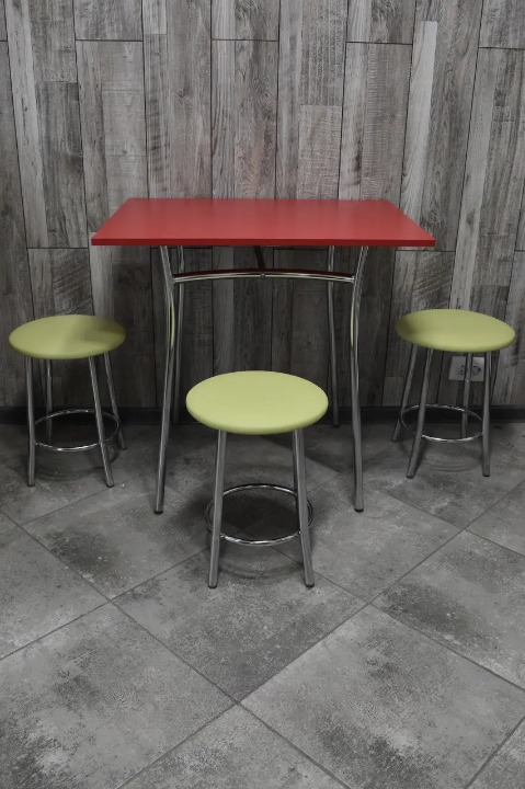 Кухонний комплект Teddy Тріо стіл/табурети 3 шт. в хром-корпусі 60х80х75 см Червоний/Салатовий (28374237)