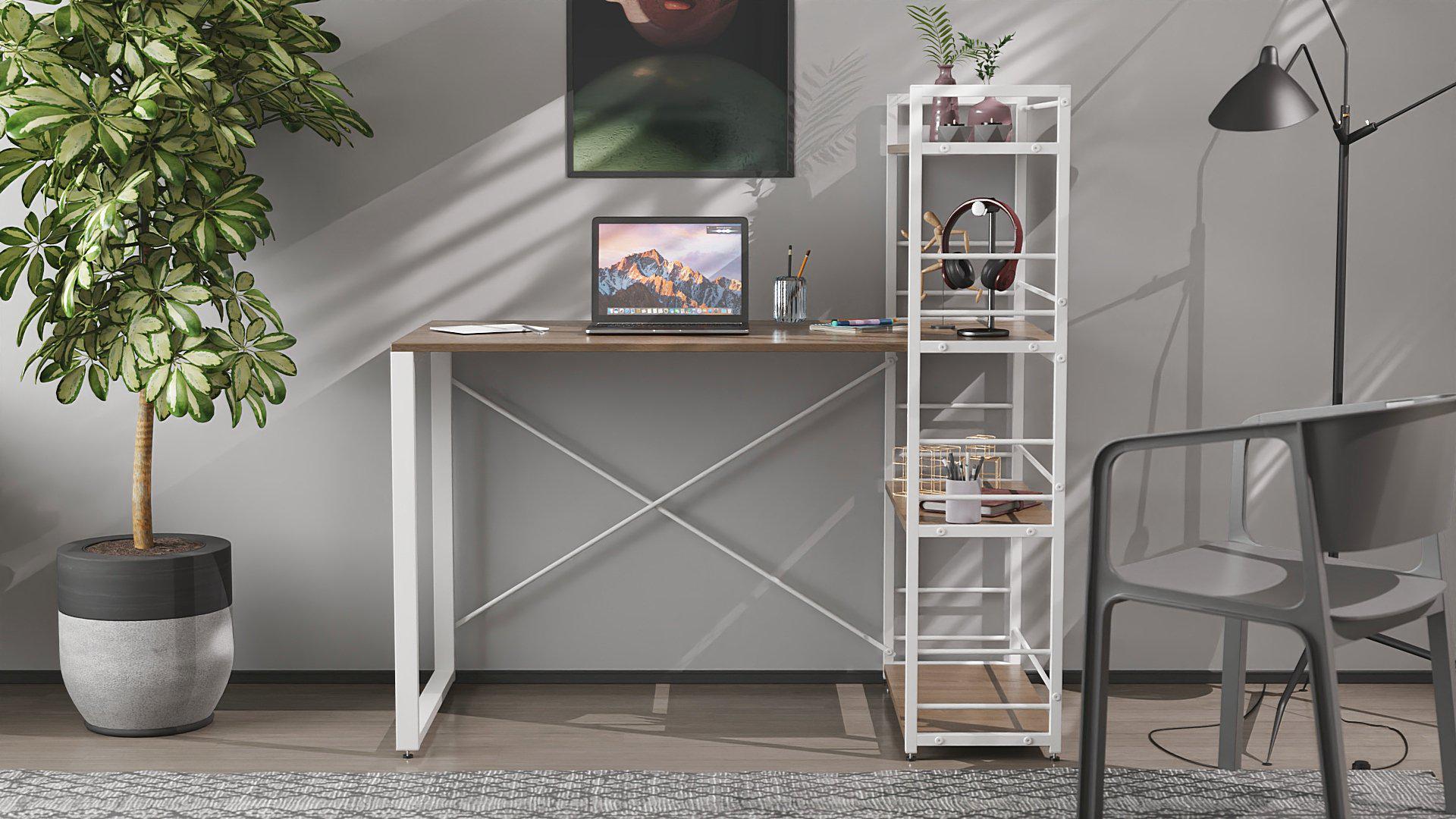 Письмовий стіл Ferrum-decor Konekt з етажеркою метал/ДСП 16 мм Білий/Дуб сонома трюфель (FRD-104228) - фото 2 Письмовий стіл Ferrum-decor Konekt з етажеркою метал/ДСП 16 мм Білий/Дуб сонома трюфель (FRD-104228) - фото 2