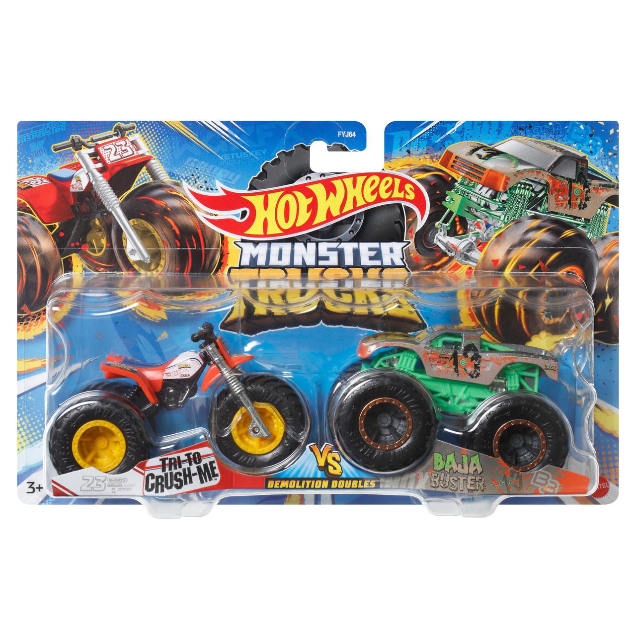Набор машинок Hot Wheels Monster trucks Tri to cruch me vs Baja buster (FYJ64/HLT66)