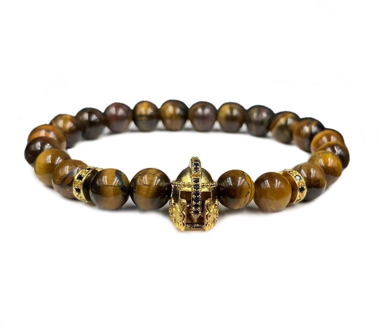Браслет з тигрового ока з шоломом та дисками р. 22 (10028)