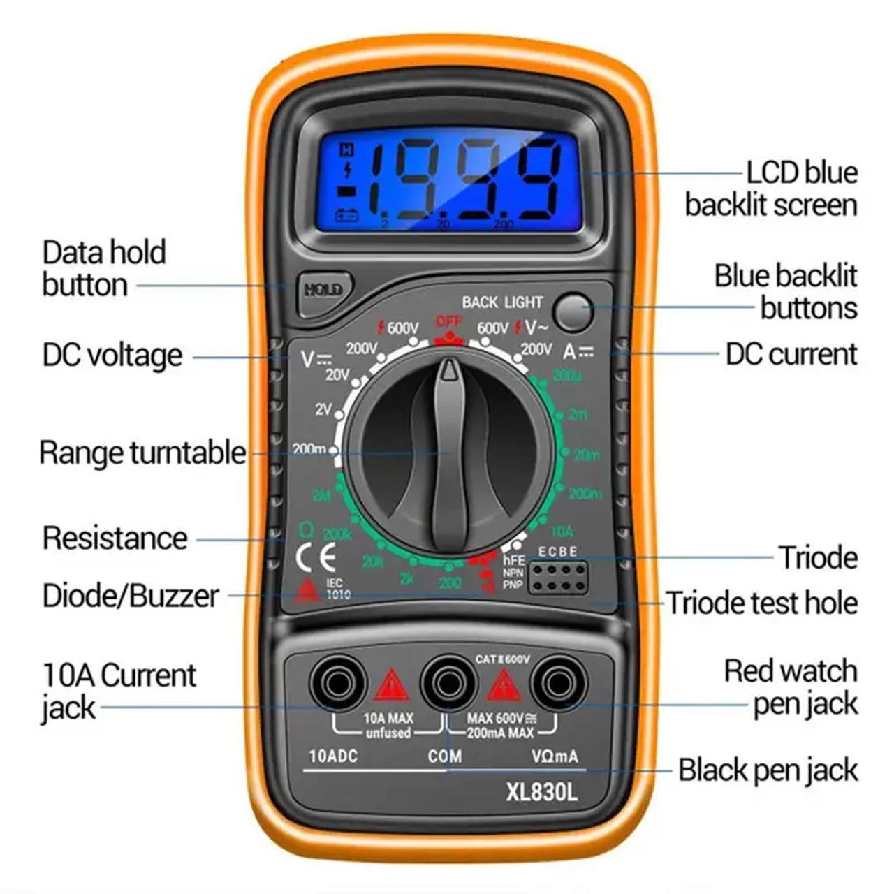 Мультиметр цифровий XL830L з підсвічуванням (1801321) - фото 8 Мультиметр цифровий XL830L з підсвічуванням (1801321) - фото 8