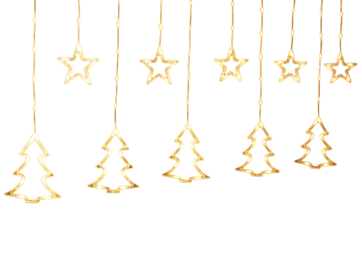Гірлянда-штора Зірки та ялинки розмір 3х0,9 м 10 фігур Жовтий - фото 1