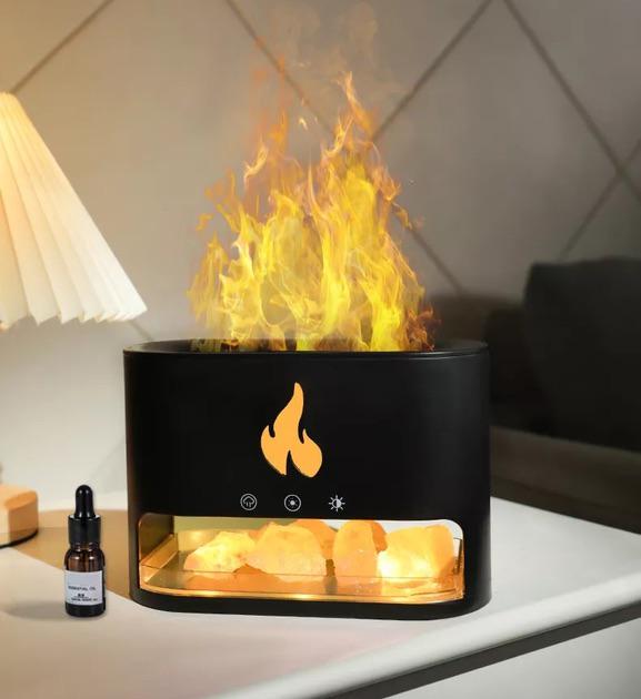 Увлажнитель воздуха соляная лампа 3в1 с эффектом пламени гималайская соль для ароматерапии и подсветка Черный - фото 4 Увлажнитель воздуха соляная лампа 3в1 с эффектом пламени гималайская соль для ароматерапии и подсветка Черный - фото 4