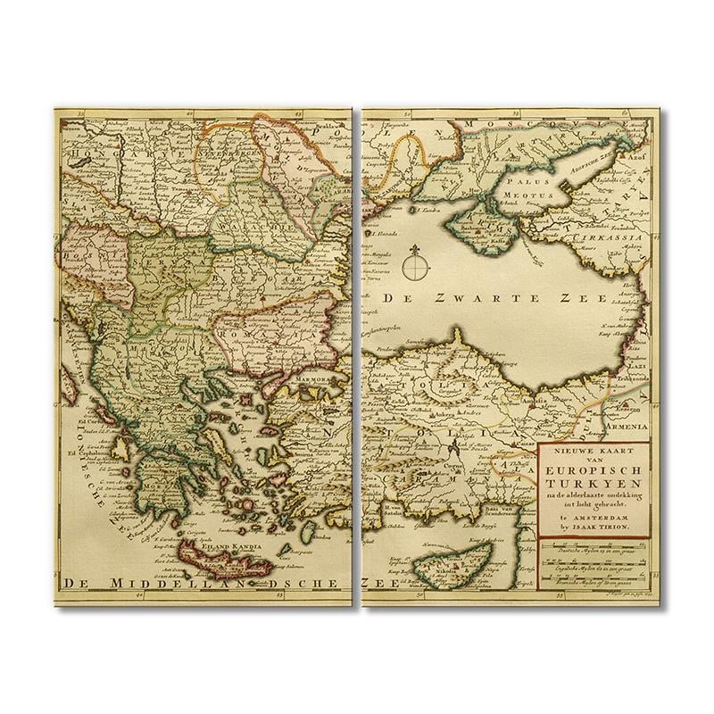Винтажная карта Новая карта Европейской Турции 2 модуля 120x180 см