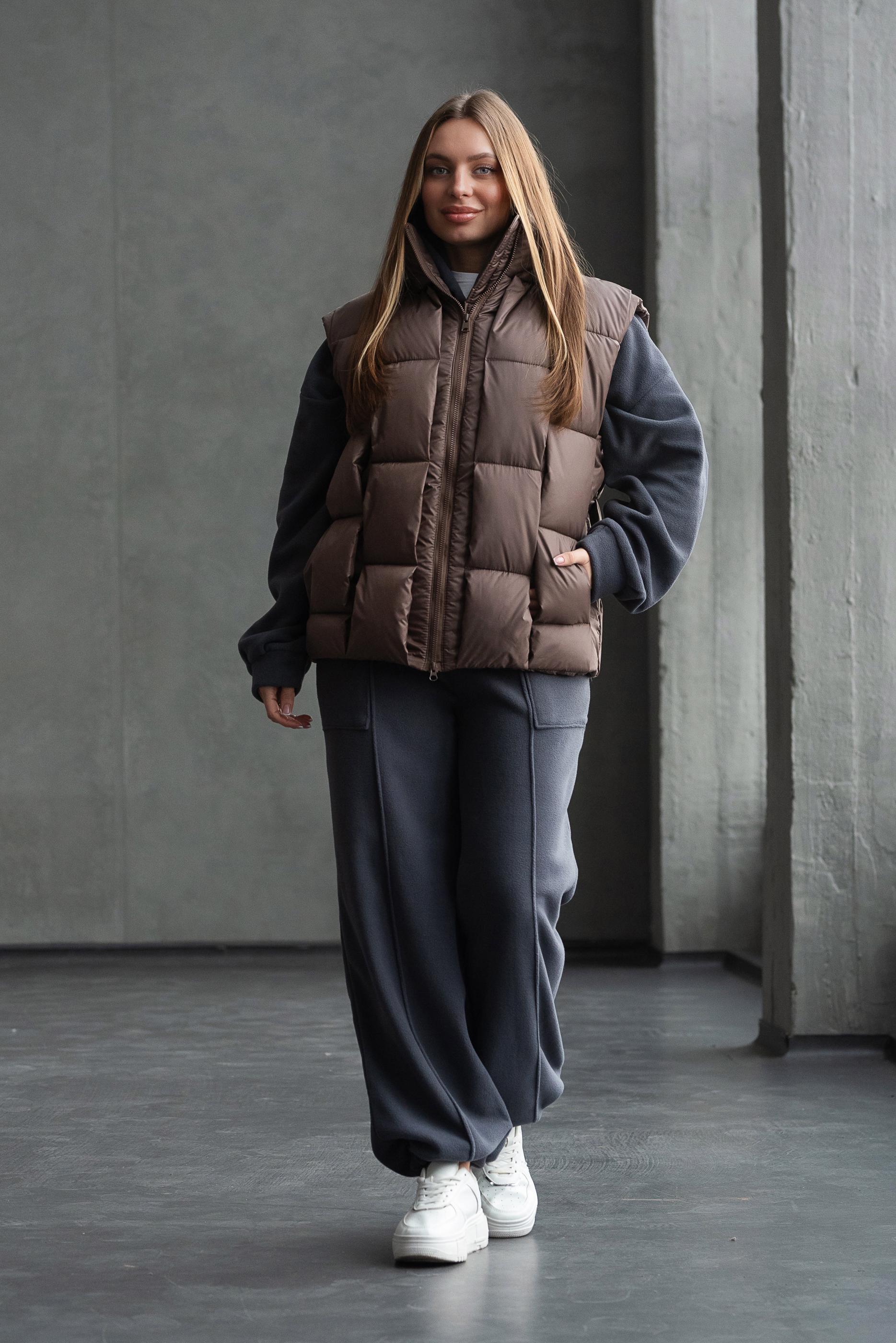 Жилет теплый женский Шахматка р. 48 Коричневый - фото 5