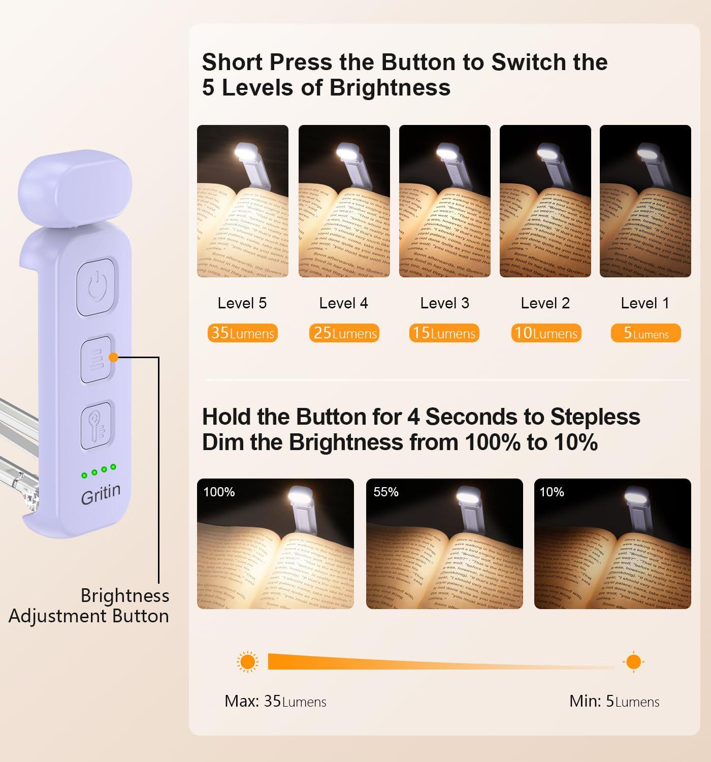 Настільна лампа для читання акумуляторна Gritin LED Book Light 500 mAh до 80 годин роботи Purple (G1313) - фото 9 Настільна лампа для читання акумуляторна Gritin LED Book Light 500 mAh до 80 годин роботи Purple (G1313) - фото 9