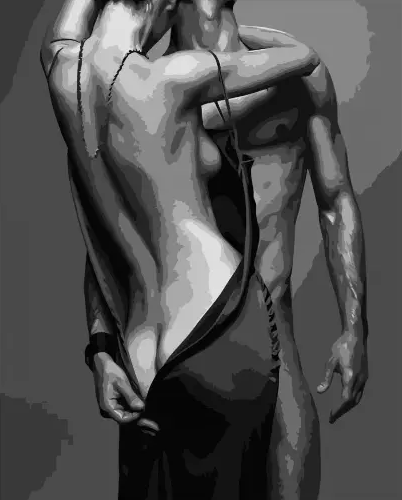 Картина по номерам Strateg Объятия без подрамника 40х50 см Черно-белый (DY010)