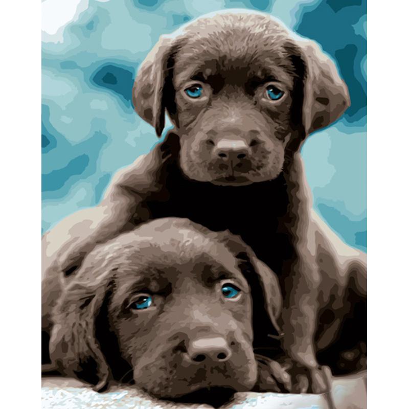 Картина за номерами Strateg Преміум Маленькі лабрадори з лаком 40х50 см (GS1184)