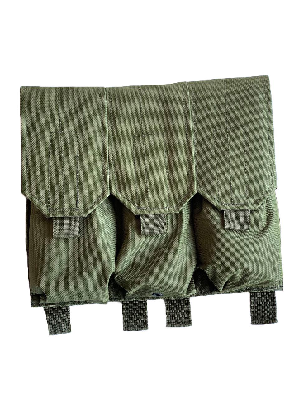 Подсумок тройной МК для магазинов АК закрытый с Molle на кнопках Олива (3576910)