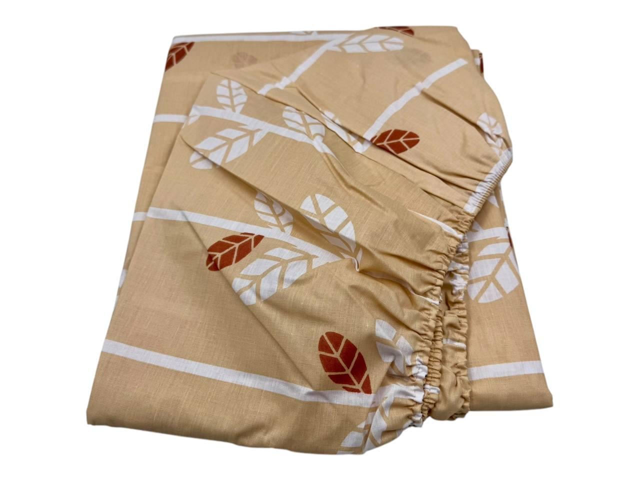 Простынь на резинке Листики в линию бязь 160х200 см (G-le1304/WP/x160)