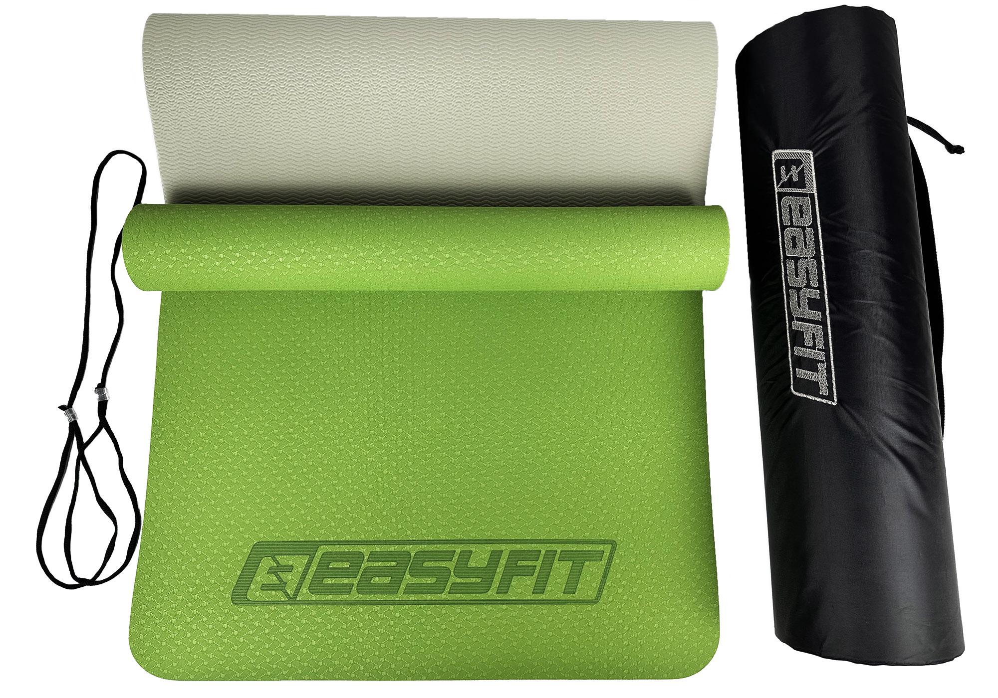 Коврик для йоги EasyFit TPE+TC 183х61 см с чехлом Зеленый/Серый (EF-TPE6GRGC) - фото 2
