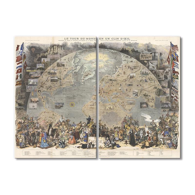 Винтажная карта Вокруг света в мгновение ока 2 модуля 50x75 см