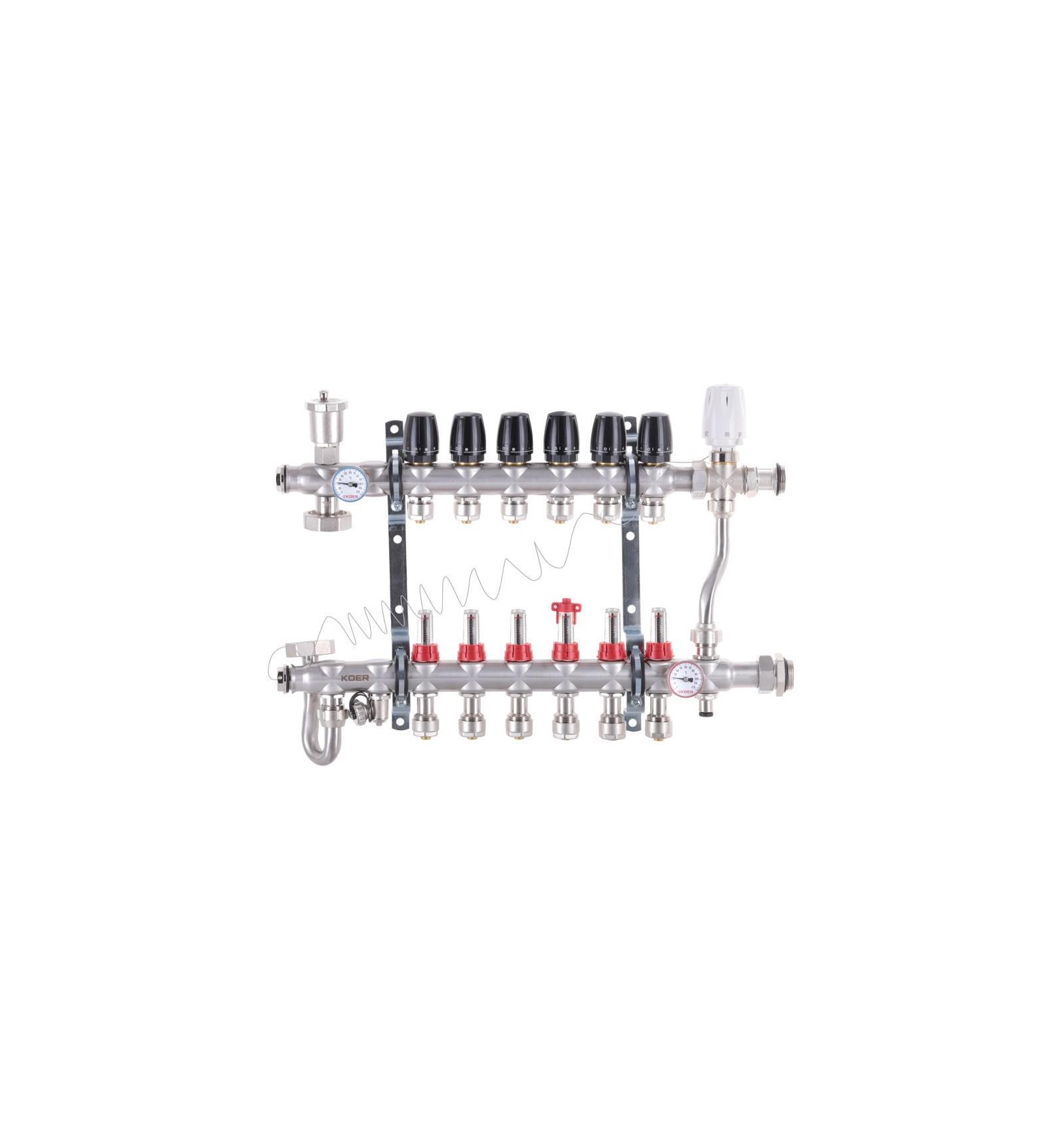 Колектор із вбудованим змішувальним вузлом Koer KR.S1013-6 та євроконусами 6 виходів (KR2949) Колектор із вбудованим змішувальним вузлом Koer KR.S1013-6 та євроконусами 6 виходів (KR2949)